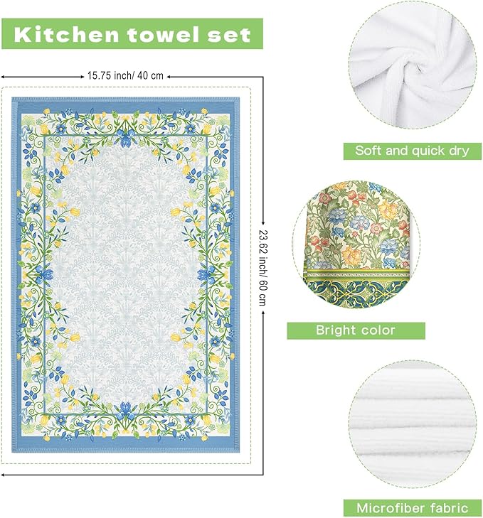 Vintage Rustic Flower Microfiber Kitchen Towels, Soft Absorbent Hand Towel 15.7 × 23.6 Inch, Thick Dish Cloth for Party Anniversary Holiday Decoration, Housewarming Gifts for Mom