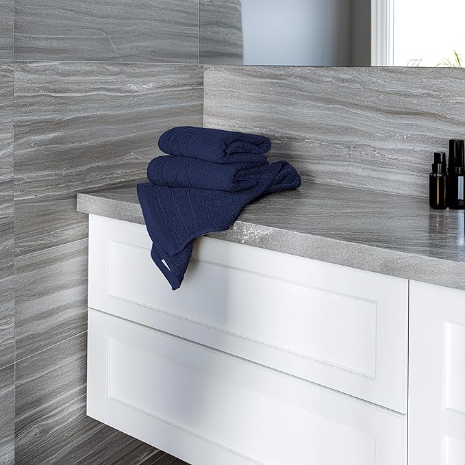 Tens Towels Pack of 6 Hand Towels, 100% Cotton, Lighter Weight, Quick to Dry, 16 x 28 Inches, Super Soft & Absorbent, Perfect for Bathroom & Kitchen, Navy