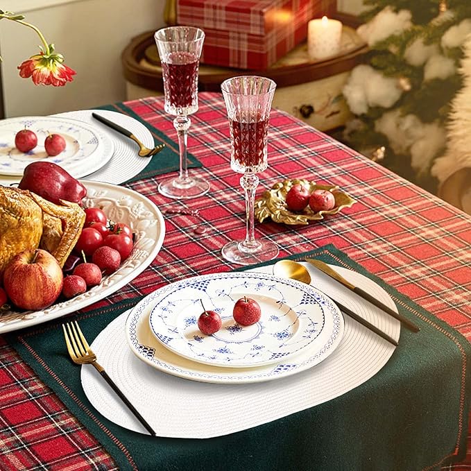 AHHFSMEI Placemats Set of 6 for Dining Table Washable Woven Non-Slip 18x12 inches Placemat Heat-Resistant Durable Table Mats for Dining Table Easy to Clean (Oval White,6)