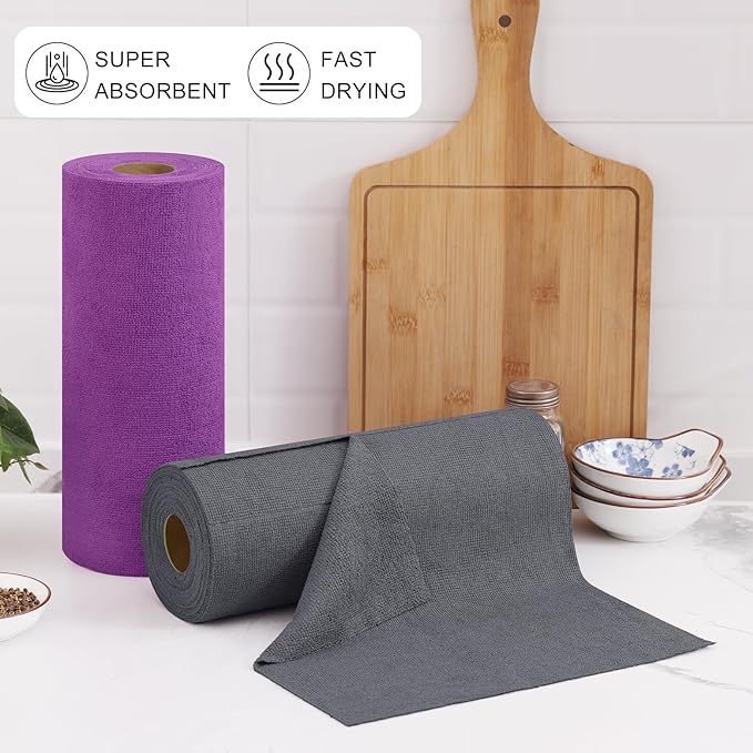 Homaxy Tear Away Dish Cloths Rolls, 40 Sheets-11.8" X 11.8", Reusable Washable Dish Towels for Kitchen, Ultra Absorbent and Quick Drying Microfiber Cleaning Rags, Grey