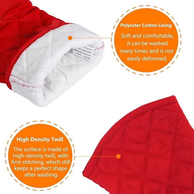 Puppet Oven Mitts Red Cotton Silicone Non-Slip Long Sleeve Arm Soft,Oven Gloves for Women Mum Hot 500℉ Heat Resistant Hand Safe Microwave Home Kitchen Chef Cooking Baking Cookie 13" 2 Pack