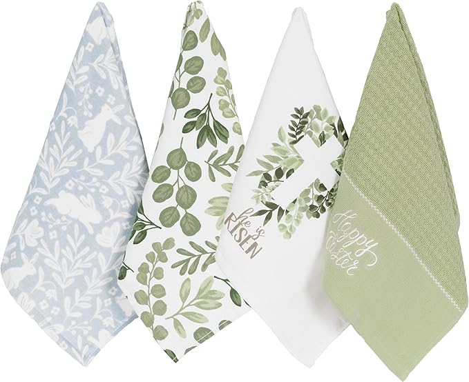 Ritz 100% Cotton Kitchen Towels, Eucalyptus Floral Spring – 16"x26" – Absorbent Dish Towels for Drying & Cleaning – Soft & Durable (Set of 4)