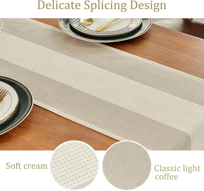 Wracra Linen Table Runner, Farmhouse Macrame Table Runners 72 Inches Long for Dining Table Decor, Wedding, Party and Dresser Decor (Light Coffee,72")