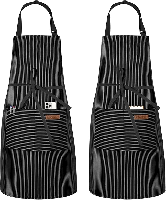 Serrenf 2 Pack Apron, Cooking Kitchen Aprons, Adjustable Bib Apron with 2 Pockets for Men Women Chef Apron