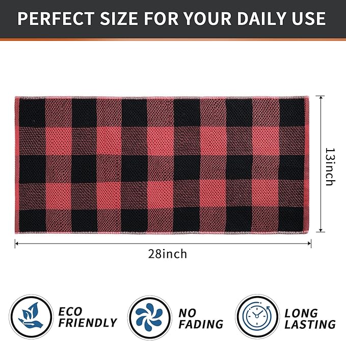 Mordimy 100% Cotton Waffle Weave Kitchen Towels, 13 x 28 Inches, Super Soft and Absorbent Buffalo Check Dish Towels for Drying Dishes, 4-Pack, Black & Red