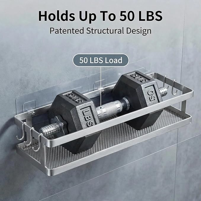PUSDON 2-Pack 16.5" Extra Long Slim Shower Caddy, Adhesive Wall Mount Bathroom Organizer, Rustproof Open Frame Mesh Spice Rack for Kitchen, Holds 50LBS - Silver Gray, Guardrail