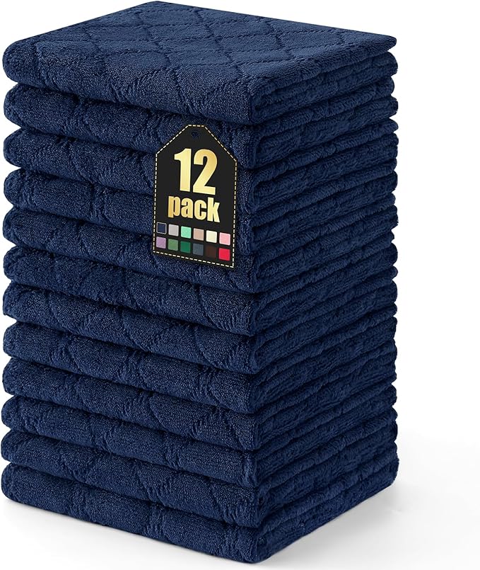 Homaxy 12 Pack Dish Towels for Kitchen (13 x 19 Inches, Navy Blue), Super Soft and Absorbent Coral Velvet Dish Cloths for Washing Dishes, Nonstick Oil Fast Drying Microfiber Cleaning Cloth