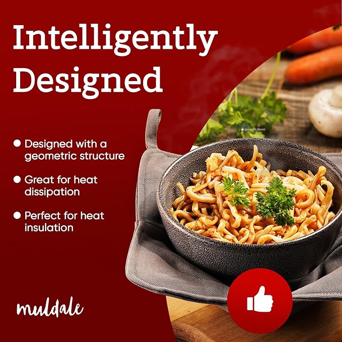 Muldale Microwave Bowl Cozy Holders for Hot Soup – Set of 4 All-Cotton Huggers, Heat-Resistant Hot Bowl Holders, Machine Washable Dish Cozies