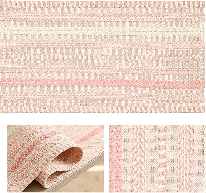 Artoid Mode Pink Farmhouse Woven Table Runner, Seasonal Holiday Rustic Kitchen Dining Table Decoration for Home Party Decor 12x72 Inch