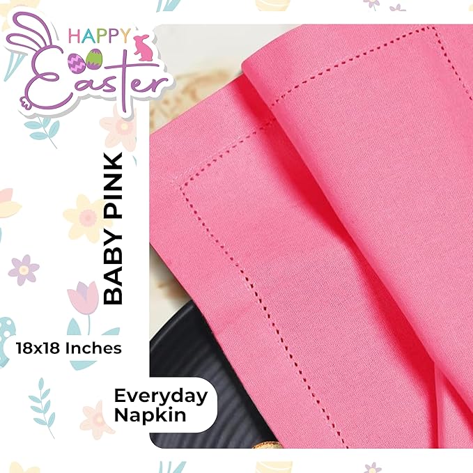 Homidate 100% Cotton Cloth Dinner Napkins Set of 12 – 18x18 Baby Pink Hemstitched – Soft Durable Machine Washable Fabric Napkins for Weddings, Parties & Holidays