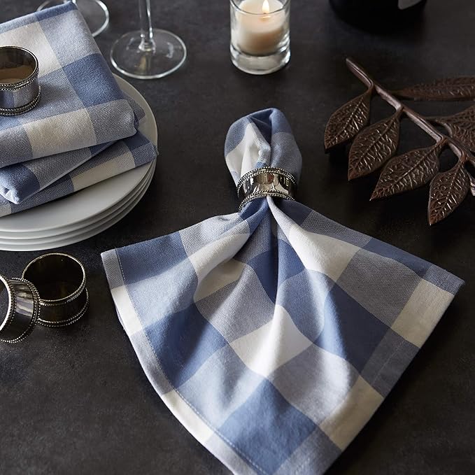 DII Buffalo Check Collection, Classic Farmhouse Cloth Napkin Set, 20x20, Stonewash Blue, 6 Piece