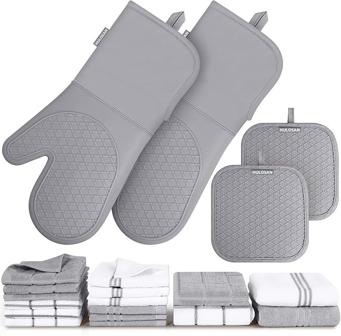 Silicone Oven Mitts Pot Holder Kitchen-Towels100% Cotton Dish Towels for Kitchen,Super Soft and Absorbent Kitchen Hand Towels/Tea Towels.Pot Holder,Oven Mitt Heat Resistant,Silicone Grip,Gift Set