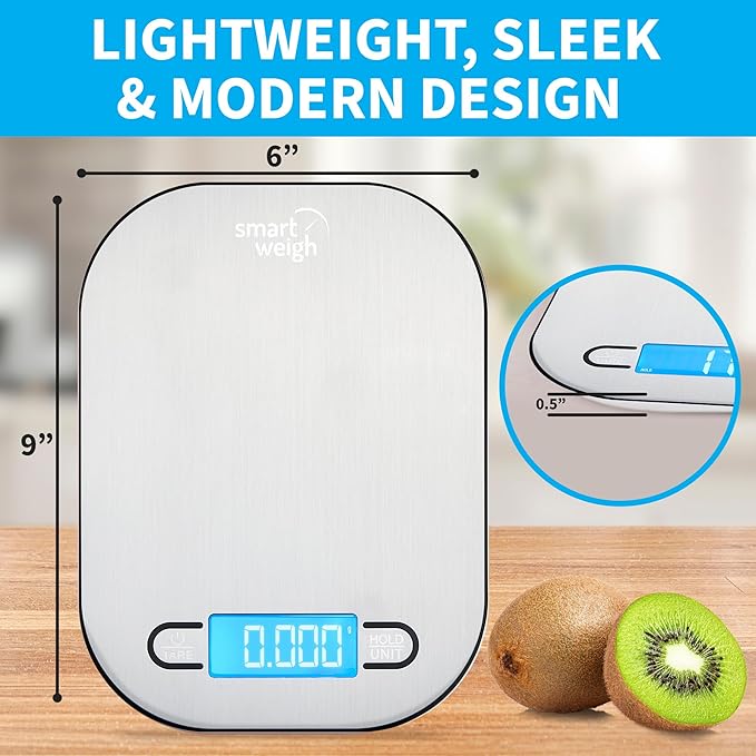 Smart Weigh Stainless Steel Digital Kitchen Scale for Cooking, Weight Loss, Calorie Tracking, Baking, Food Portion Control, and Meal Prep - Accurate Measurements in Grams and Ounces