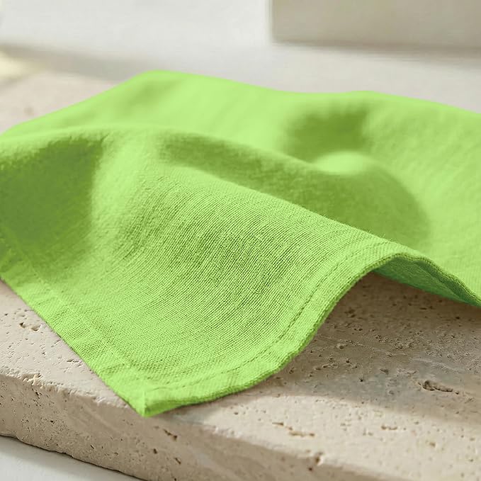 PurpleEssences Set of 12 Cloth Dinner Napkins 100% Cotton 18x18 Inch - Soft Durable Washable - Ideal for Farmhouse Party St Patricks Day Spring Summer - Perfect Everyday Use Table Linen - Apple Green