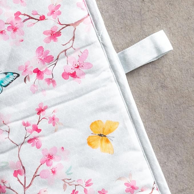 Maison d' Hermine Double Oven Mitts 100% Cotton 7"x35" Double Oven Mitt Heat Resistant BBQ Cooking Gloves with Loop Baking Grilling Gifts for Mothers Day Spring Summer (Blossoms in Spring)