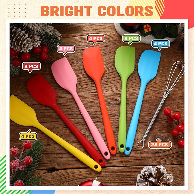 Baderke 24 Set Small Wire Whisk and Silicone Spatula Set Bulk for Cooking 7 Inch Mini Whisks Spatula Non Stick Flexible Kitchen Baking Tool Cookware for Cooking Party Favors Gift Supplies