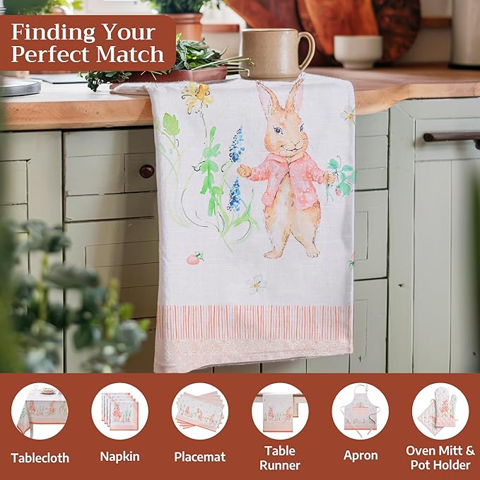 Maison d' Hermine Kitchen Towels Set of 3 100% Cotton 27.50" x 20" Reusable Cloth Tea Dish Towels Absorbent with Hanging Loop for Kitchen Gifts for Mothers Day Spring/Summer (Bunny Party)