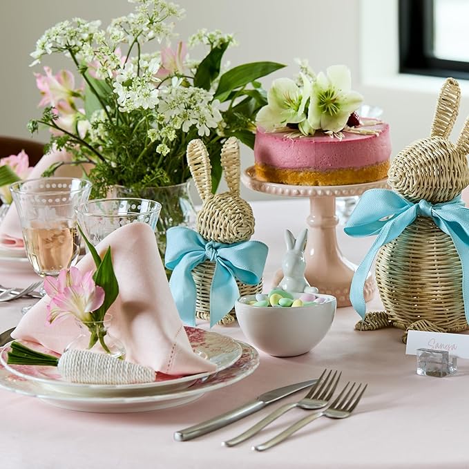 Solino Home Pink Linen Napkins Set of 4-100% Pure Linen Hemstitch Dinner Napkins 20 x 20 Inch for Mothers Day, Spring, Summer - Classic Hemstitch
