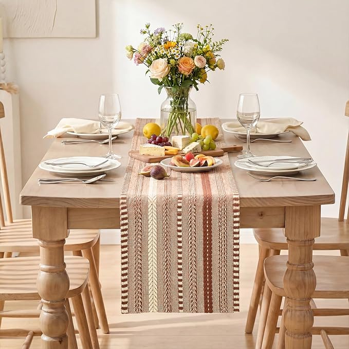 Artoid Mode Caramel Farmhouse Woven Table Runner, Seasonal Holiday Rustic Kitchen Dining Table Decoration for Home Party Decor 12x48 Inch