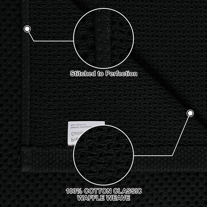 Homaxy 100% Cotton Kitchen Towels and Dishcloths Set, 12 x 12 Inches and 13 x 28 Inches, Set of 10 Bulk Kitchen Towels Set, Ultra Soft Absorbent Dish Cloths for Washing Dishes, Black