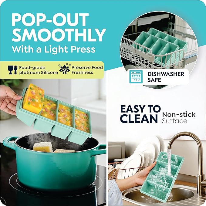 Silicone Freezer Trays with Lids, 1-Cup Soup Container Style Ice Cube Trays for Freezer - Leakproof, Dishwasher,Oven Safe, Stackable, Ideal for Frozen Broth, Leftovers & Meal Prep, BPA Free 2 Pack