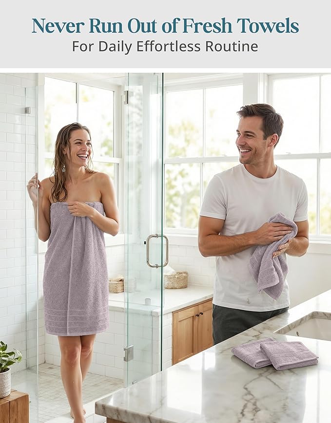 CASA PLATINO 100% Cotton Bath Towel Set 8 Pcs - Soft, Absorbent & Pre Shrunk - 2 Bath, 4 Washcloths, 2 Hand Towels for Bathroom - Machine Washable, OEKO TEX Certified & Sustainably Produced - Platinum