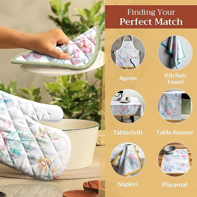 Maison d' Hermine Pot Holders 100% Cotton Heat Resistant Potholders 8" x 8" Hot Pads with Loop BBQ Cooking Baking Gifts for Mothers Day Handling Hot Pans Spring/Summer(Pack of 2, Paradise Island)