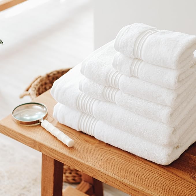 Milara Turkish Bath Towels Set of 6| 2 Bath Towels, 2 Hand Towels & 2 Wash Cloths with Elegant White Color | 700 GSM Premium Quality Cotton Ultra-Soft & Absorbent