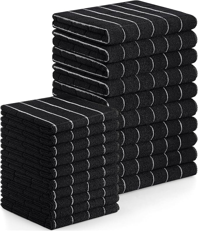 Homaxy Microfiber Kitchen Towels and Dishcloths Set, 20 Pack Soft and Absorbent Dish Hand Towels Bulk, 28 x 16 Inch & 12 x 12 Inch Quick Drying Rags for Washing Dishes, Black