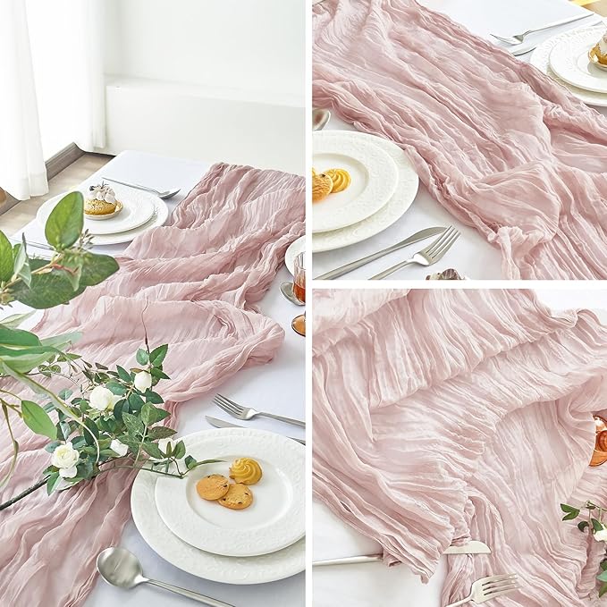 IVAPUPU 10 Pcs Cheesecloth Table Runner - 10ft Dusty Pink Spring Boho Gauze Cheese Cloth Table Runners for Baby Shower Decorations Wedding Party Summer Garden Farmhouse