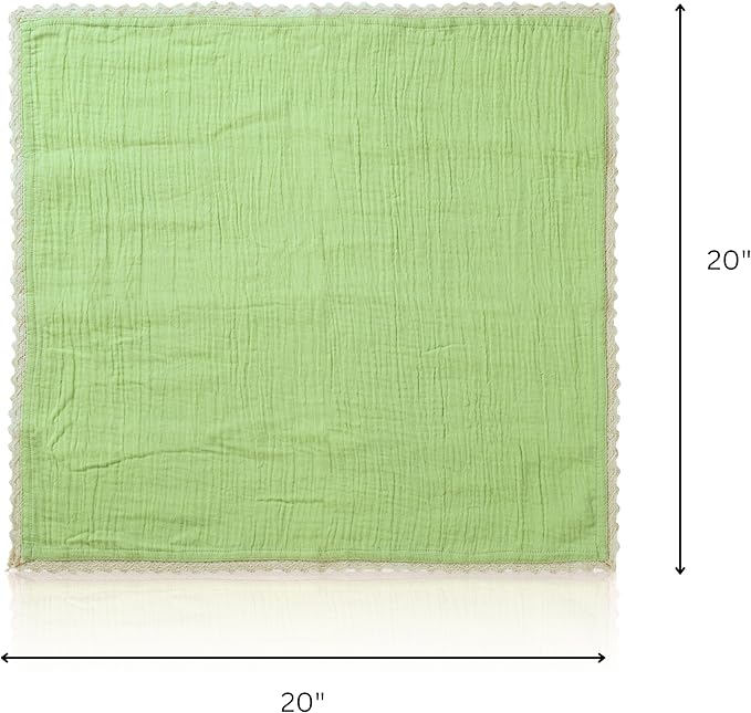FINGERCRAFT Dinner Cloth Napkin Cotton Muslin Double Gauze 12 Pack with Classic Lace for Everyday Use, Wedding, Party, Christmas, Easter Napkins Cloth are Pre Shrunk and Good Absorbency Lettuce Green