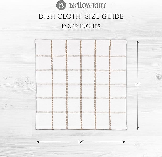 100% Cotton Terry Dish Cloth & Dish Towel, 8 Pack, Super Soft and Absorbent Kitchen Towels, Perfect for Kitchen Cleaning and Dish Washing (TAN (Solid and Checks) 8 Pack)