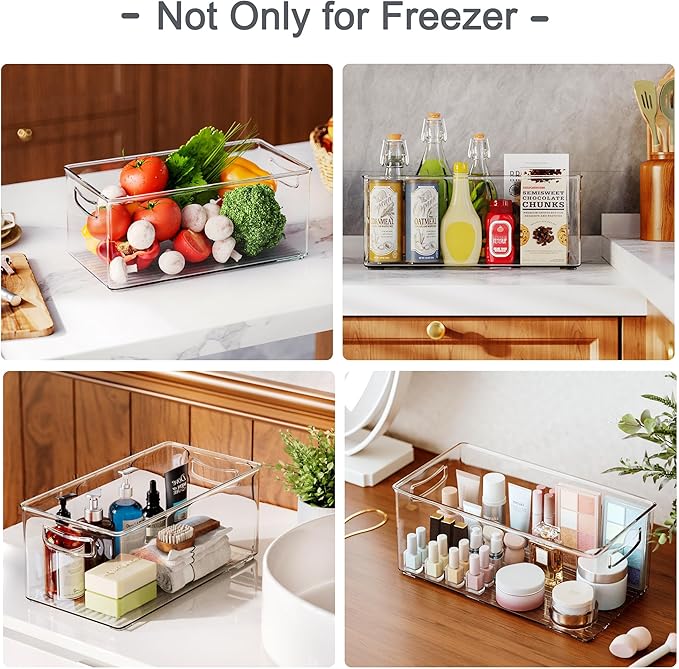 Heyuzb 8 PACK Freezer Organizer Bins Fridge Organizer Storage Stackable Deep Freezer Storage Bins with Side Handles Refrigerator Organizers and Storage Home Organization Must Haves
