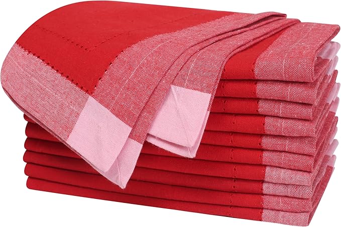 Bedding Craft Christmas Cloth Napkins Set of 12 – 20x20 Red Cotton with Double Hemstitch – Soft, Durable & Washable Table Napkins for Farmhouse Décor, Thanksgiving, Holiday Parties & Everyday Use