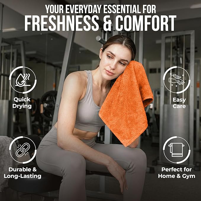RIVERSIDE Pack of 12 Washcloths, 12 x 12 Inches, 100% Cotton, Premium Flannel Face Cloths, Highly Absorbent & Soft Feel Fingertip Towels (Orange, 12 Pack)