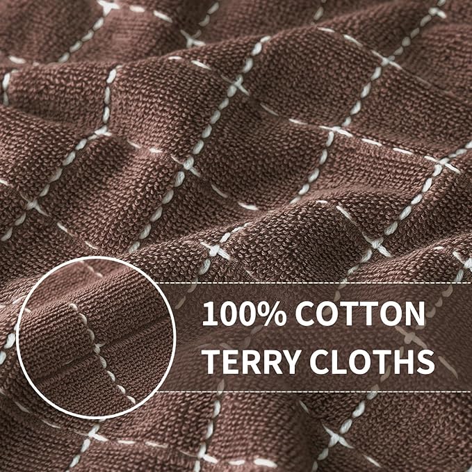 Homaxy Kitchen Towels and Dishcloths Set, 12 x 12 and 13 x 28 Inches, Set of 8 Bulk Cotton Terry Kitchen Towels Set, Checkered Designed, Soft and Super Absorbent Dish Cloths, Brown
