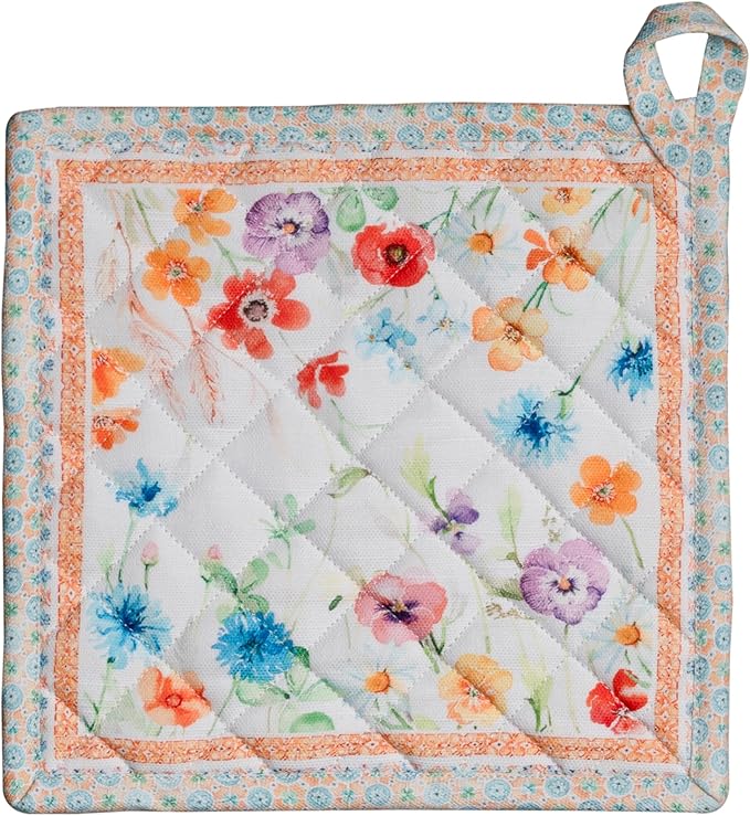 Maison d' Hermine Pot Holders 100% Cotton Heat Resistant Potholders 8" x 8" Hot Pads with Loop BBQ Cooking Baking Gifts for Mothers Day Handling Hot Pans Spring/Summer (Pack of 1, Summer Whisper)