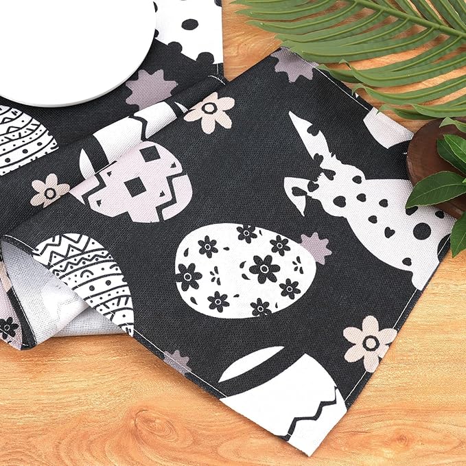 Easter Table Runner 72 Inches Black – Spring Easter Egg Bunny Decorations, Durable Dining Kitchen Holiday Decorative Table Runner