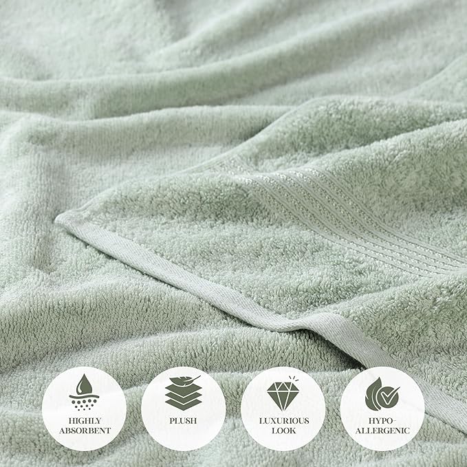 Superior Egyptian Cotton 2-Piece Bath Sheet Towel Set, Oversized Body Towels For Adults And Kids, Large Towel For Bath, Shower, Guest Bathroom, Spa, Gym, Resort, Essentials, Airbnb, Sage