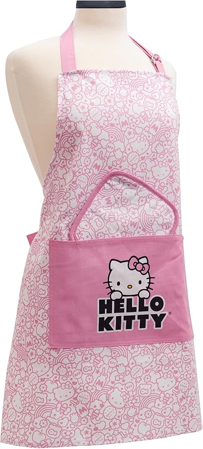 Handstand Kitchen Hello Kitty Print 28" Adult Apron and Pot Holder Set