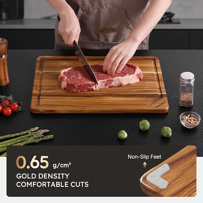 Teak Wood Cutting Board 17inch Wooden Chopping Board with Grip Handles Bamboo High-end Mother Gifts Best Mama Mommy Christmas Xmas Birthday Law Step Stepmom Have Everything Good Unique Present XL