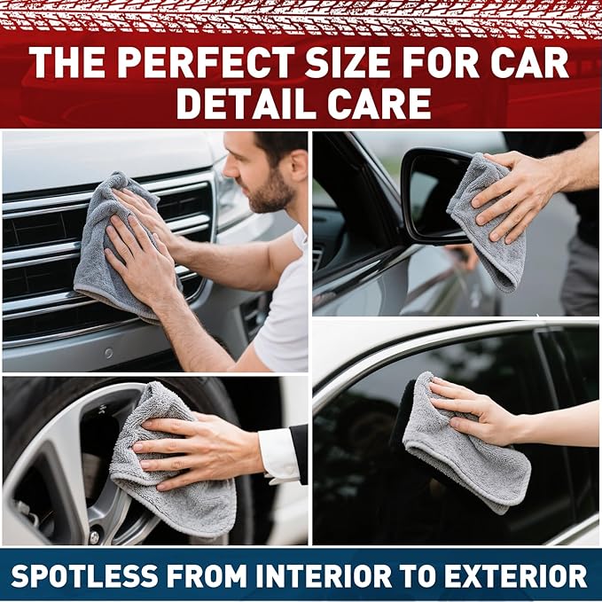 TEAWOO Microfiber Cleaning Cloths Bulk-50 Pack, Gray Microfiber Towels for Cars, Ultra Absorbent Microfiber Towel Weave Grime & Liquid for Streak-Free Mirror Shine - Car Washing Cloth, 12x12 inches