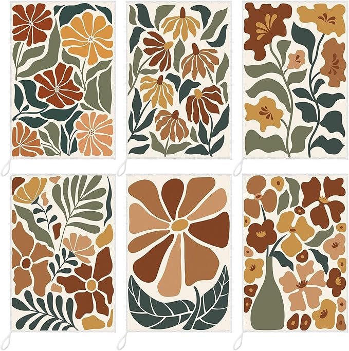 Breling Set of 6 Kitchen Towels Vintage Themed Dish Towel Bathroom Decorative Rustic Cloths Tea Towels for Kitchen Bathroom Home Cooking Housewarming Gift, 14 x 21 inch(Flora,Vintage)