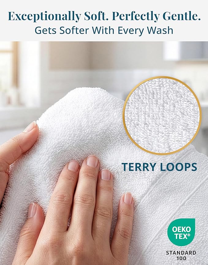 White Hand Towels for Bathroom - Pack of 4 (16"x28") 100% Cotton Hand & Face Towels - Soft, Durable, Quick Dry & Highly Absorbent, Fingertip Towel for Bathroom - Great for Gym, Salon, Spa & Family Use