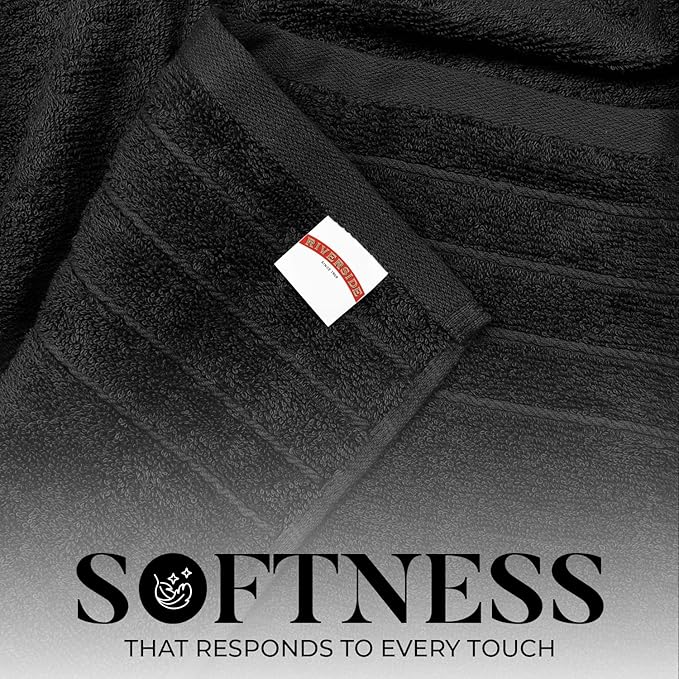 RIVERSIDE Pack of 4 Premium Extra Large Bath Towels 30 x 60 Inches, 100% Cotton, Super Soft & Highly Absorbent, Larger & Lighter Weight, Quicker to Dry, Perfect for Bathroom, Black