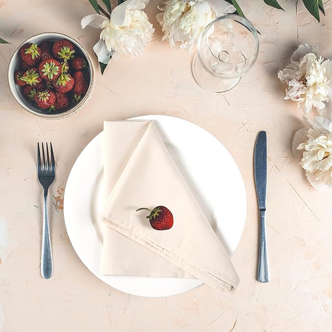 Hemmed Edge Cloth Dinner Napkins Set of 12 18x18 Inch - Almond Beige, Soft Spring Basket Décor Dinning Table Linen Napkin Ideal for Kitchen, Easter, Wedding | Decorative Washable Banquet Event Napkin