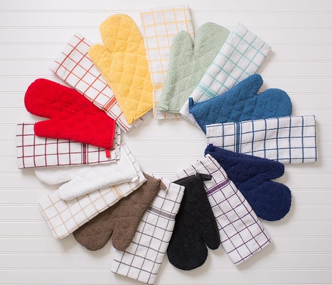 DII Basic Terry Collection 100% Cotton Quilted, Oven Mitt, Black, 2 Piece