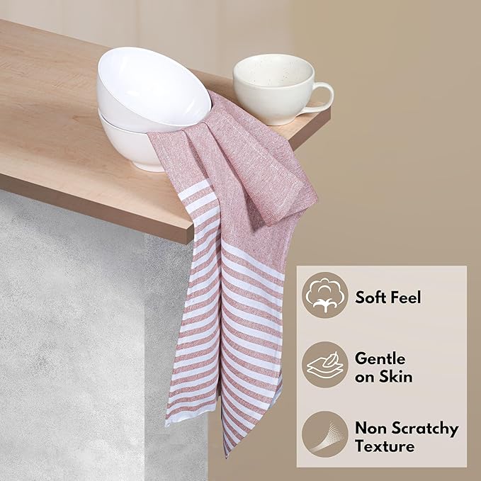 Cloth Napkins 18x18 Inches - Striped Design, 100% Cotton, Reusable & Durable Fabric Napkins for Dining, Everyday Meals, Events, Parties - Machine Washable, Set of 4, Rust