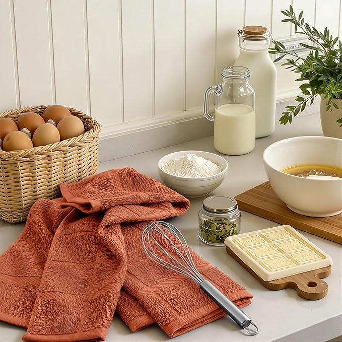 Homaxy Premium Kitchen Towels 18"x28", 6 Pack Large Cotton 380 GSM Dish Towels, Soft and Absorbent Kitchen Hand Towels with Terry Grid Design, Utility Tea Towel Set with Hanging Loop, Rust