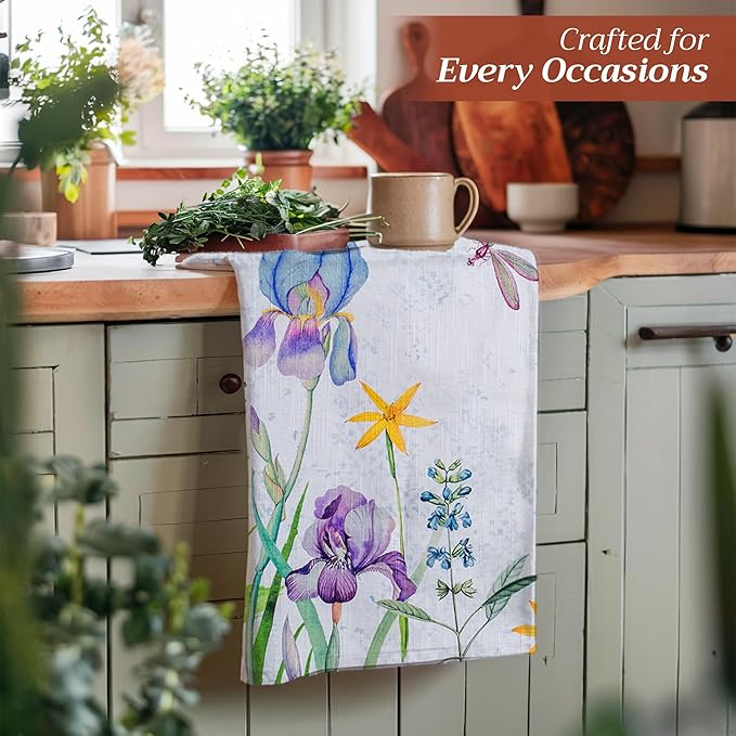 Maison d' Hermine Kitchen Towels Set of 3 100% Cotton 27.50" x 20" Reusable Cloth Tea Dish Towels Absorbent with Hanging Loop for Kitchen Gifts for Mothers Day Spring/Summer (Fleurs De Mai)